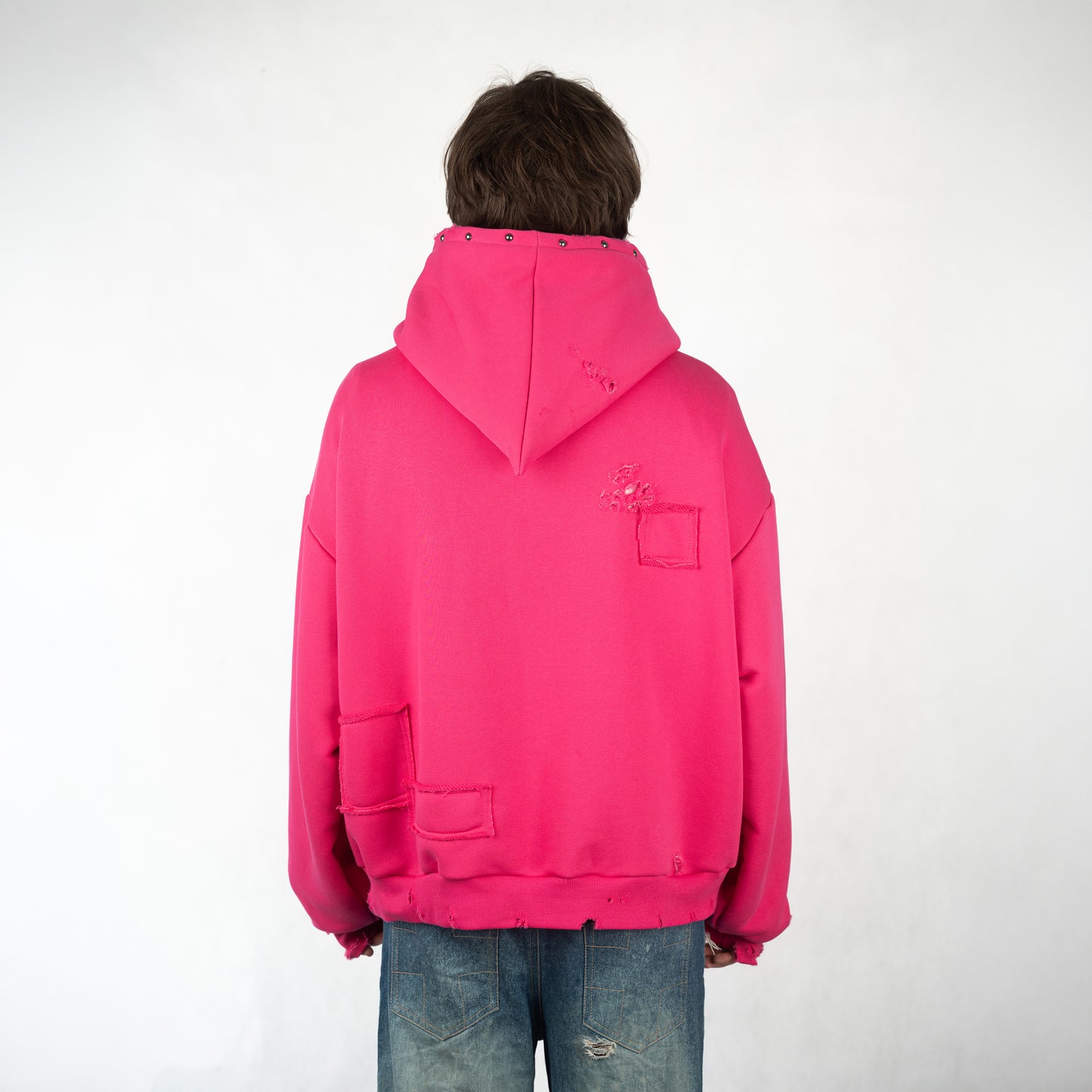 DESTROYED N' REPAIRED PINK HOODIE