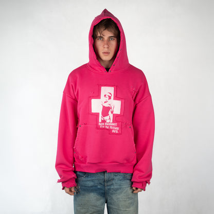 DESTROYED N' REPAIRED PINK HOODIE