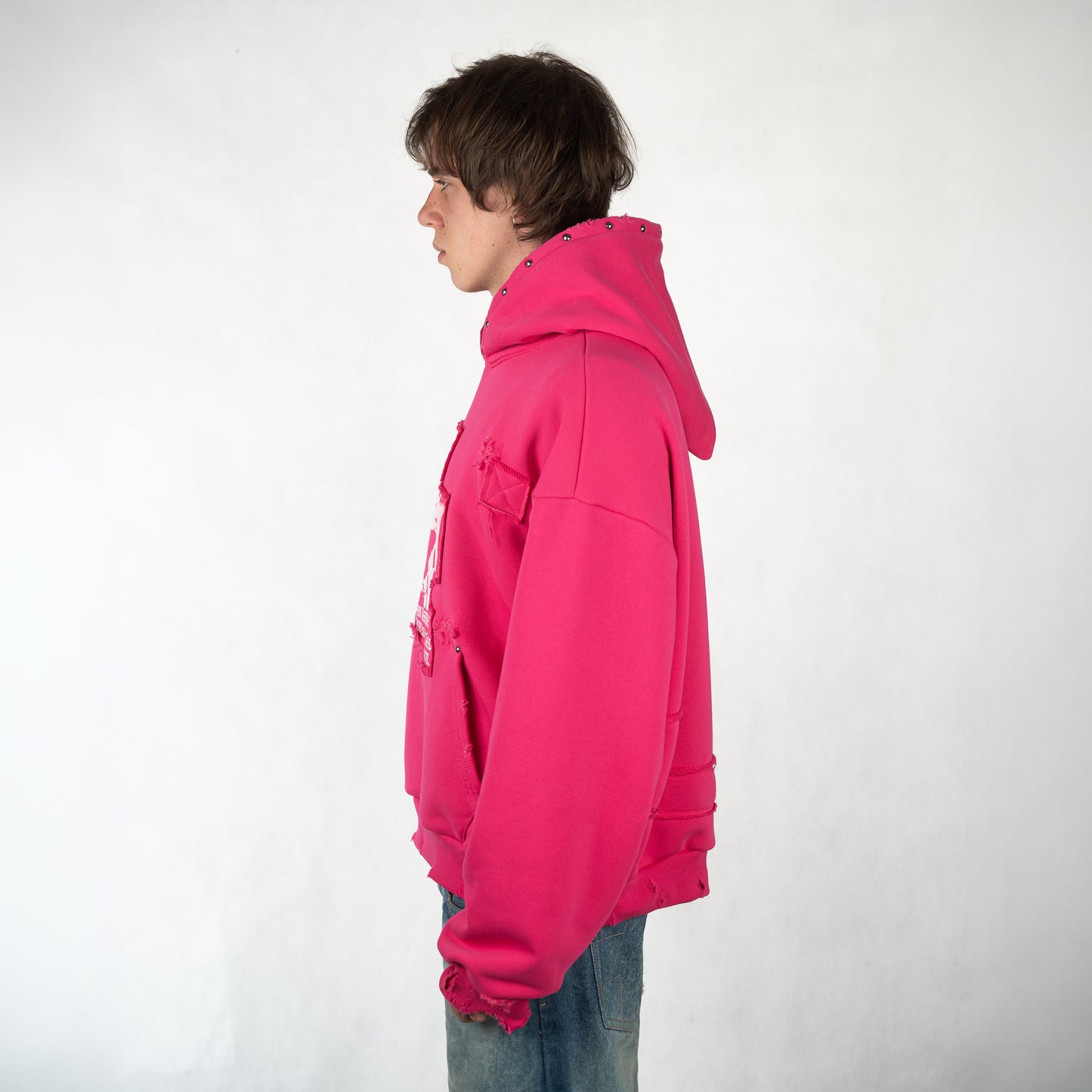 DESTROYED N' REPAIRED PINK HOODIE
